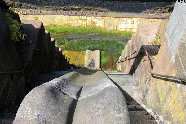 Stonework of dry dock at Titanic Quarter. Belfast, Northern Ireland.