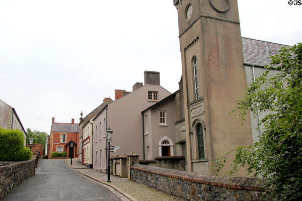 Streetscape off Culan Place with Parochial hall (1900) at Ulster Folk Park. Belfast, Northern Ireland.