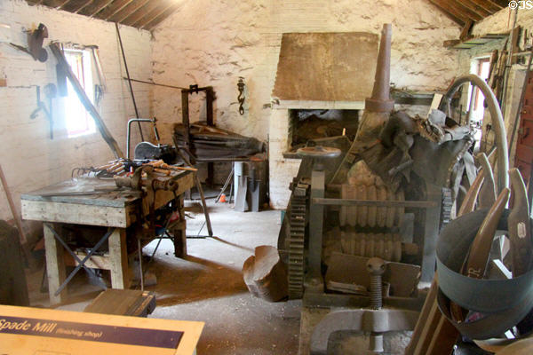 Machinery in Coalisland Spade Mill (1850s) at Ulster Folk Park. Belfast, Northern Ireland.