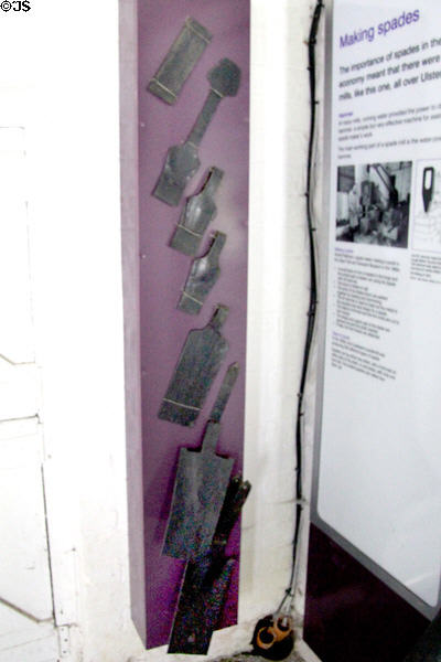 Stages of iron pounded into potato shovels produced by Coalisland Spade Mill at Ulster Folk Park. Belfast, Northern Ireland.