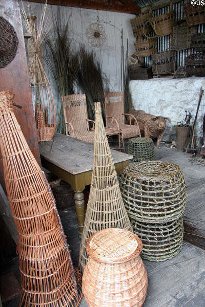 Basketmaker's Workshop wares at Ulster Folk Park. Belfast, Northern Ireland.