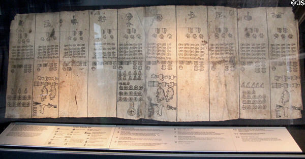Aztec tribute list (1555-6) court evidence from Spanish occupation of Mexico at Ulster Museum. Belfast, Northern Ireland.