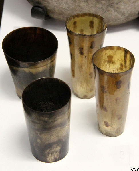 Cattle horn cups at Ulster Museum. Belfast, Northern Ireland.