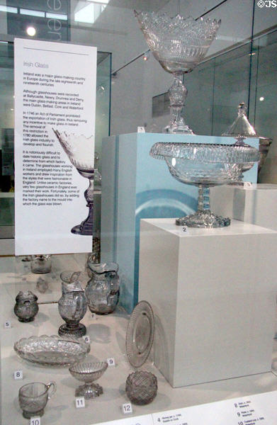 Collection of Irish glass at Ulster Museum. Belfast, Northern Ireland.