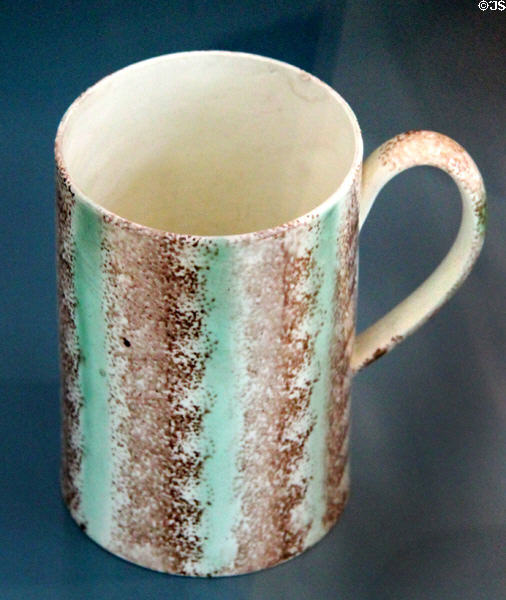 Creamware mug (c1790) by Downshire Pottery of Belfast at Ulster Museum. Belfast, Northern Ireland.