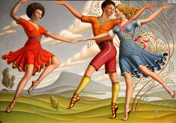 Three Dancers painting (1945) by John Luke at Ulster Museum. Belfast, Northern Ireland.