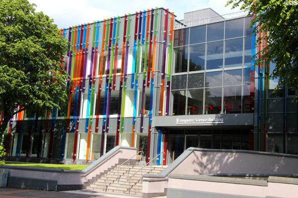 Computer Science Building with colored panels by Vanceva at Queen's University Belfast. Belfast, Northern Ireland.