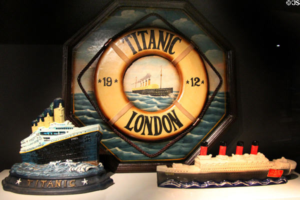 Titanic souvenir items at Ulster Transport Museum. Belfast, Northern Ireland.