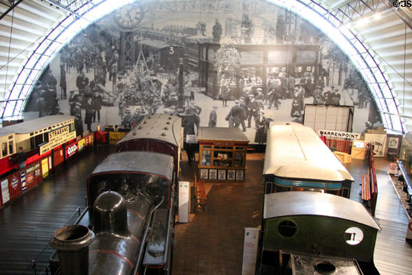 Overview of railway collection at Ulster Transport Museum. Belfast, Northern Ireland.