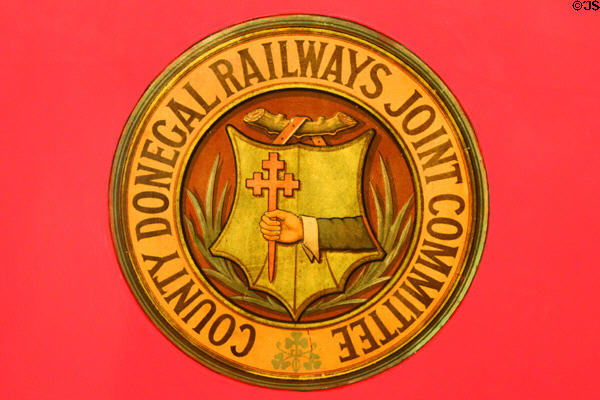 Shield of County Donegall Railways Joint Committee diesel railcar no. 10 (1932) at Ulster Transport Museum. Belfast, Northern Ireland.