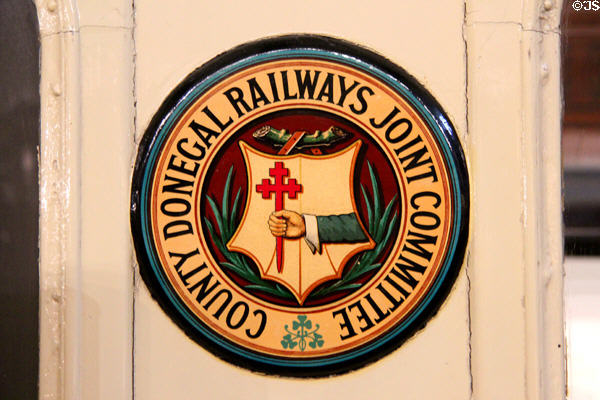 County Donegall Railway Joint Committee shield on no. 1 carriage at Ulster Transport Museum. Belfast, Northern Ireland.