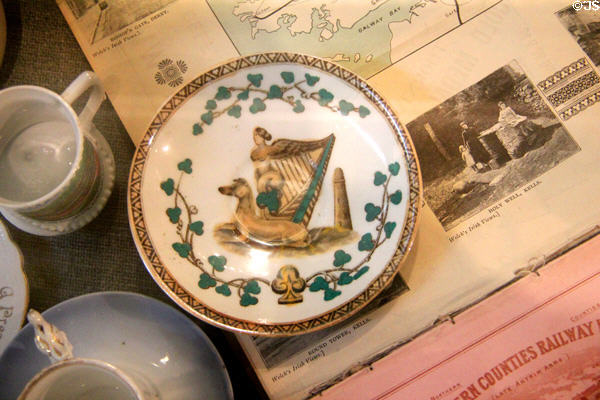Irish railway china plate with harp & shamrocks at Ulster Transport Museum. Belfast, Northern Ireland.