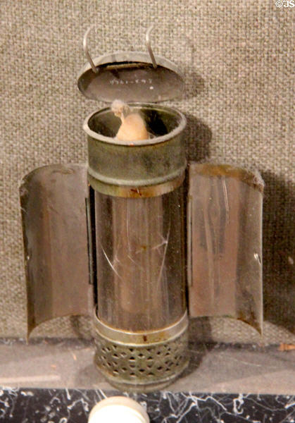 Pocket candle light for sale to rail passengers before trains had lights at Ulster Transport Museum. Belfast, Northern Ireland.