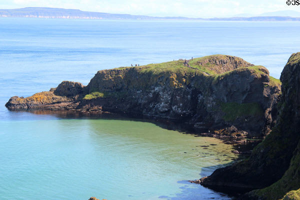 Island visitable only by crossing Carrick-a-Rede Rope Bridge on Antrim Coast. Northern Ireland.