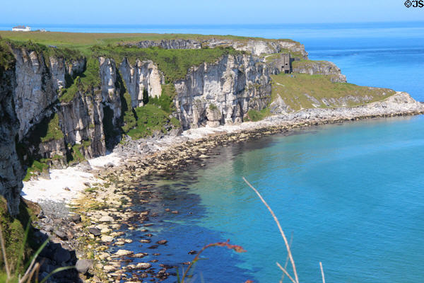 Cliffs at Carrick-a-Rede Rope Bridge on Antrim Coast. Northern Ireland.