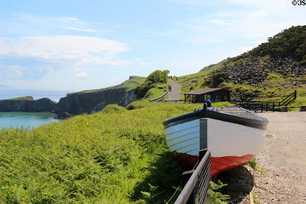 Entrance at Carrick-a-Rede Rope Bridge on Antrim Coast. Northern Ireland.