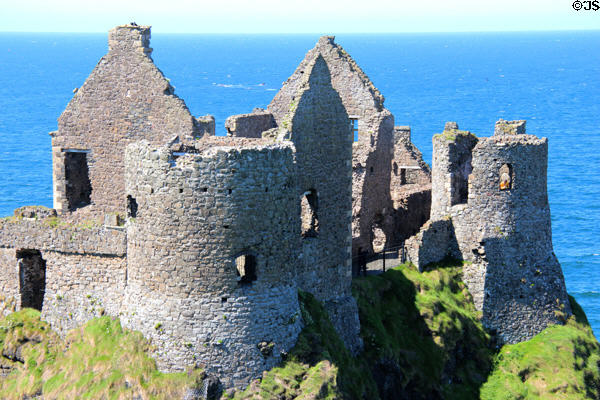 Stone walls against the sea at Dunluce Castle. Northern Ireland.