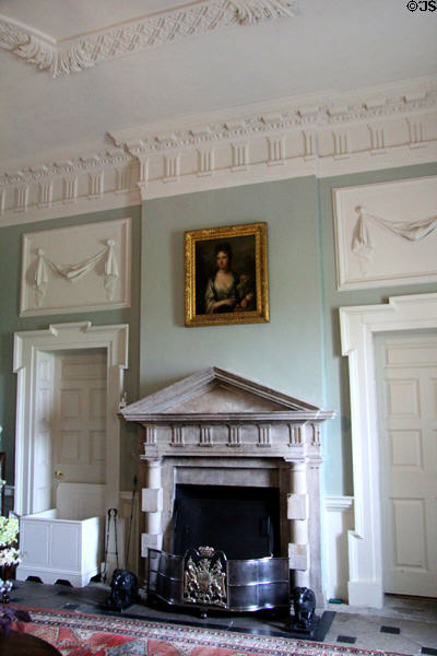 Entrance hall fireplace at Florence Court. Enniskillen, Northern Ireland.