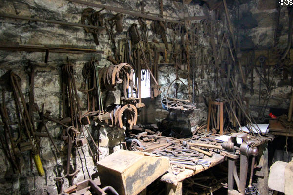 Iron horseshoes & other forged objects at Ulster American Folk Park. Omagh, Northern Ireland.