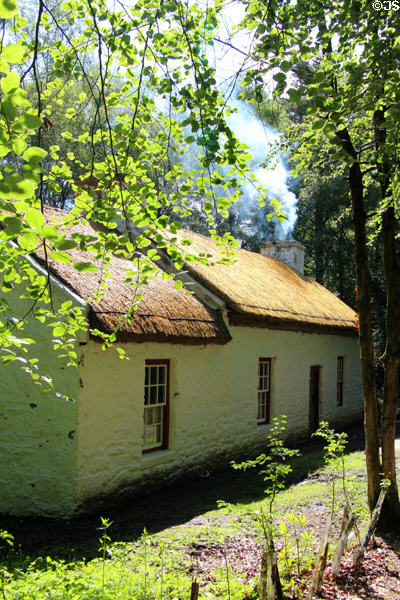 Weavers cottage with thatched roof at Ulster American Folk Park. Omagh, Northern Ireland.