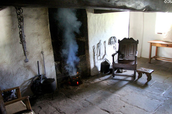 Campbell House fireplace at Ulster American Folk Park. Omagh, Northern Ireland.