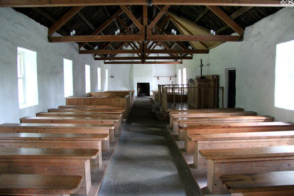 Interior of Tullyallen Mass House at Ulster American Folk Park. Omagh, Northern Ireland.