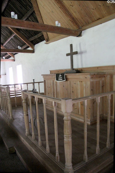 Altar of Tullyallen Mass House at Ulster American Folk Park. Omagh, Northern Ireland.