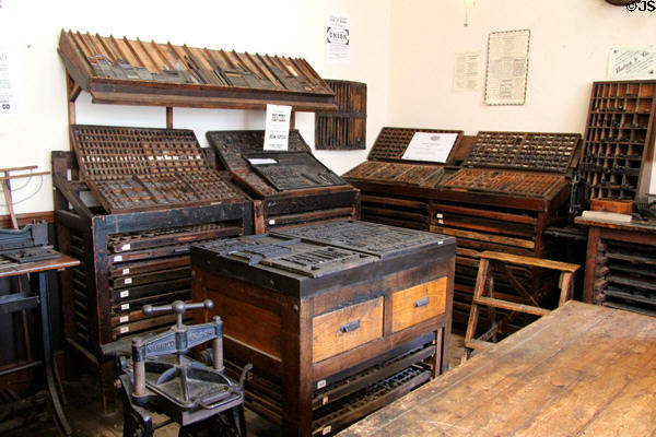 RJ Blair Printer office interior & presses at Ulster American Folk Park. Omagh, Northern Ireland.