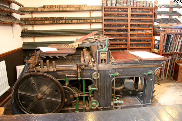 RJ Blair Printer office interior & presses at Ulster American Folk Park. Omagh, Northern Ireland.