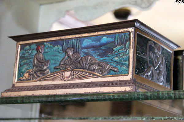 Pub interior embossed box of J Reilly Publican/Grocer at Ulster American Folk Park. Omagh, Northern Ireland.