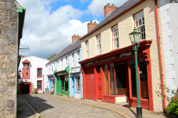 Shipbuoy Street streetscape at Ulster American Folk Park. Omagh, Northern Ireland.