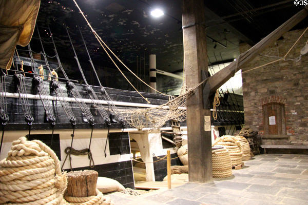 Replica sailing ship display at Ulster American Folk Park. Omagh, Northern Ireland.