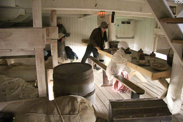 Replica sailing ship emigration quarters deck at Ulster American Folk Park. Omagh, Northern Ireland.