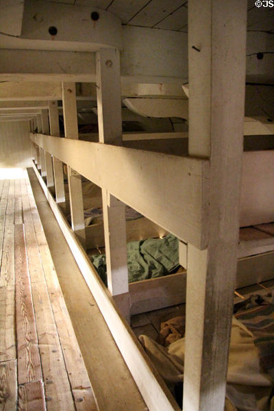 Replica sailing ship emigration quarters bunks at Ulster American Folk Park. Omagh, Northern Ireland.