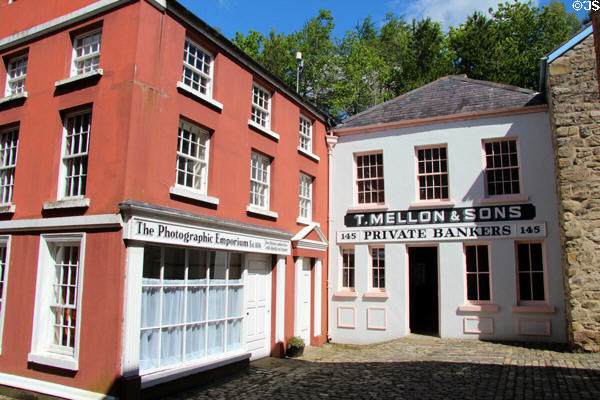 American photographic studio &.Mellon Bank at Ulster American Folk Park. Omagh, Northern Ireland.