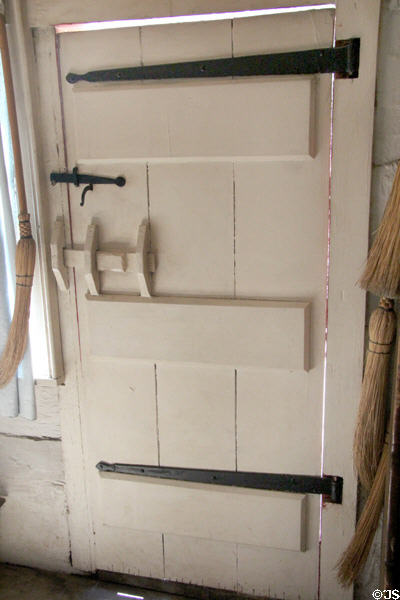 Door structural details in Pennsylvania Log Farmhouse at Ulster American Folk Park. Omagh, Northern Ireland.