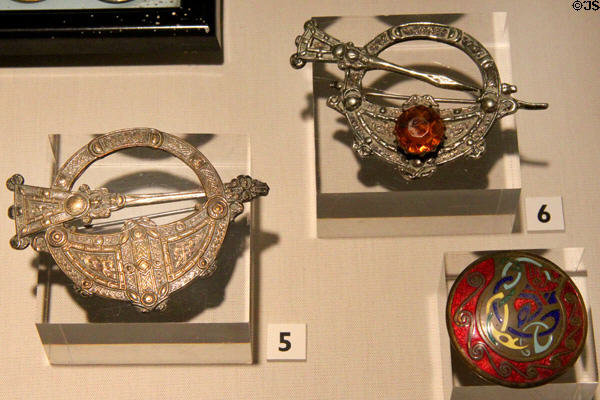 Celtic revival brooches & pins at Ulster American Folk Park. Omagh, Northern Ireland.