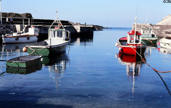 Boats moored in Ballintoy Harbour. Northern Ireland.