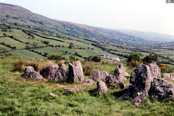 Ossian's Grave rock alignments on Giant's Causeway coast. Northern Ireland.