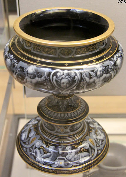 Bone china pedestal bowl (1868-9) by W.H. Slater made by Minton & Co of Stoke-on-Trent at British Museum. London, United Kingdom.
