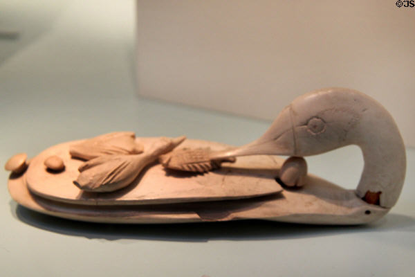 Ivory cosmetic box in form of duck with ducklings on her back (18th Dynasty - c1350 BCE) from Egypt at British Museum. London, United Kingdom.
