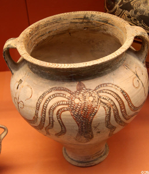 Mycenaean pottery krater with cuttlefish (1400-1350 BCE) found in tomb, Enkomi, Cyprus at British Museum. London, United Kingdom.