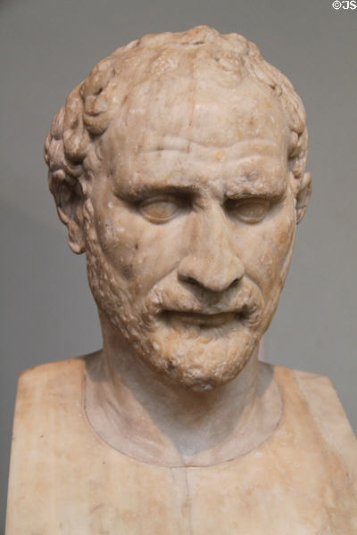 Demosthenenes marble portrait bust (Roman copy of original by Polyeuktos 280 BCE) from Athens at British Museum. London, United Kingdom.