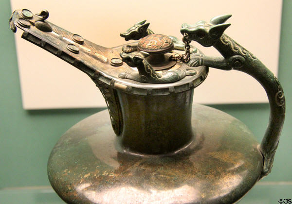 Detail of Celtic culture bronze flagon (c450 BCE) from Basse-Yutz, eastern France inspired by Etruscan & Greek designs at British Museum. London, United Kingdom.