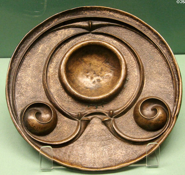Celtic culture bronze convex circular disc of unknown function from Ireland at British Museum. London, United Kingdom.
