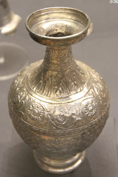 Late-Roman silver jug decorated with leaves & acanthus scroll at British Museum. London, United Kingdom.