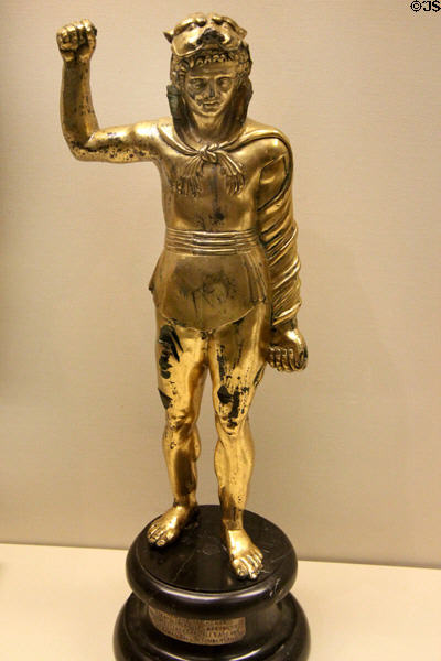Roman era copper figure representing Emperor Commodus dressed as Hercules (2ndC CE) from Hadrian's Wall at British Museum. London, United Kingdom.