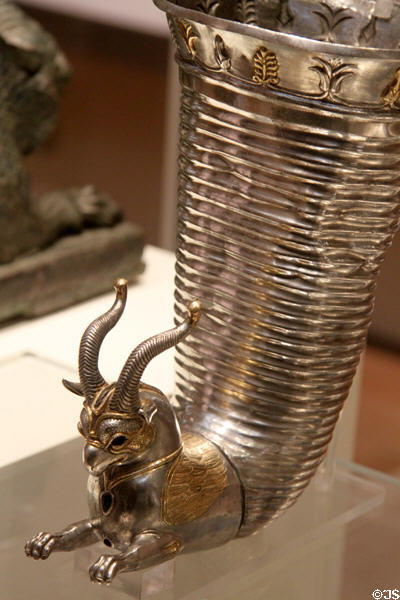Persian empire silver wine pourer in form of winged griffin (mid 6th-5thC BCE) possibly from Altintepe near Erzincan, Turkey at British Museum. London, United Kingdom.