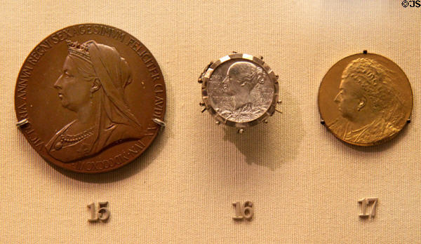 Various medals celebrating Queen Victoria at British Museum. London, United Kingdom.