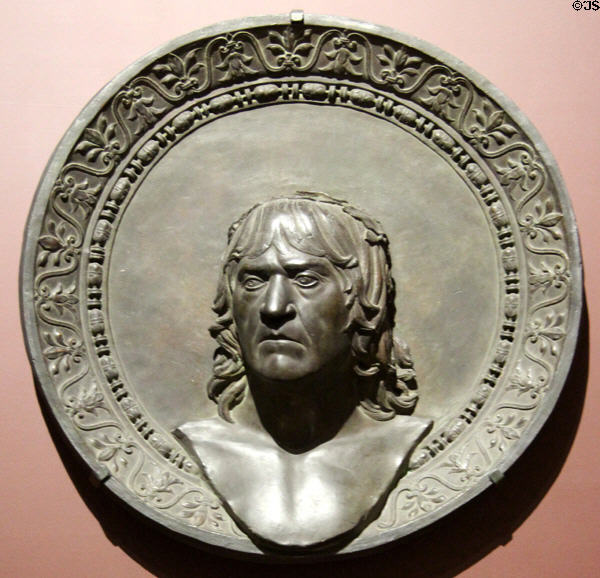 Sculpted plaster bust portrait of Andrea Mantegna (c1880) by Italian artist at National Gallery. London, United Kingdom.